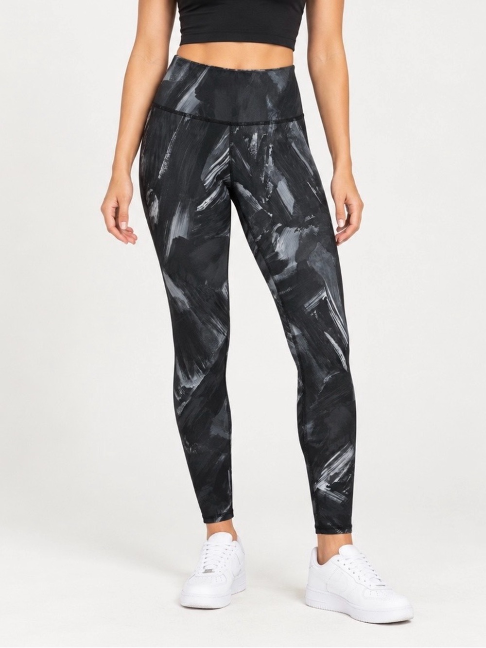 Alo Yoga Airbrush Black Gray Brushstroke
Print Leggings XS